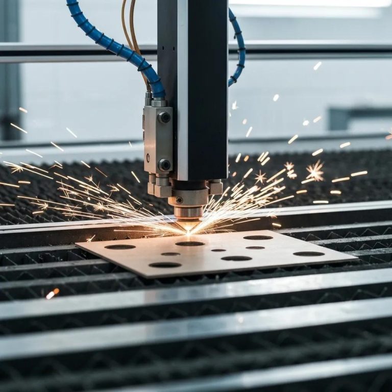 Laser cutting machine demonstrating precision cutting of wood and metal materials