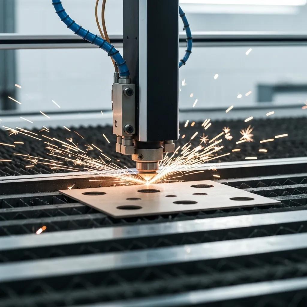 Laser cutting machine demonstrating precision cutting of wood and metal materials