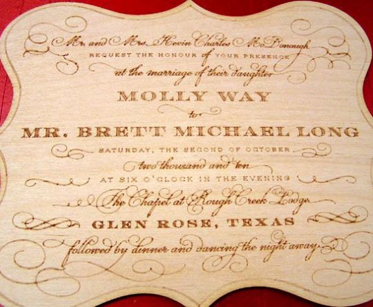 laser engraved wedding wood invitation